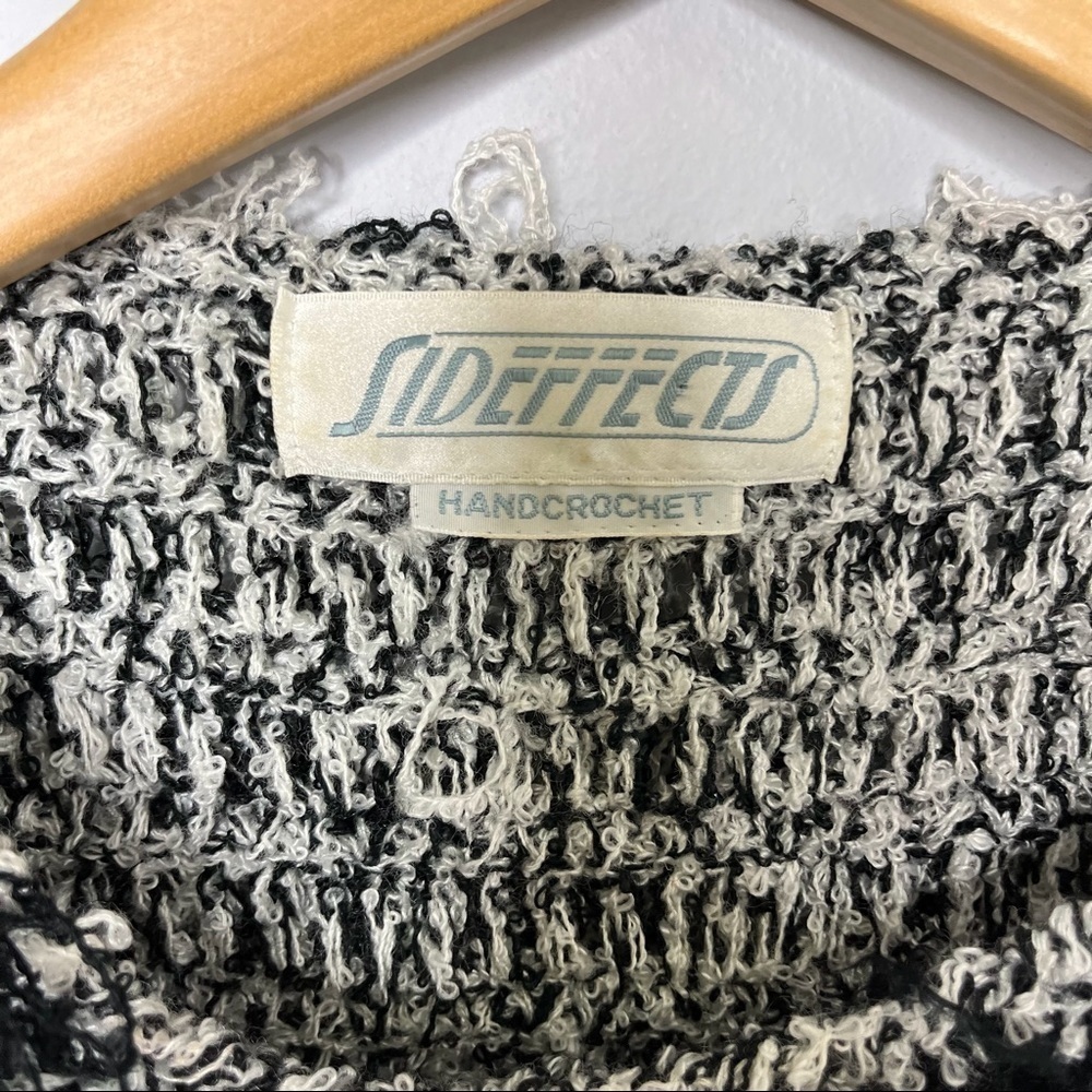 Sideffects Vintage Shaggy Sweater Hand Crocheted Checkered Pattern Vintage Small - Picture 6 of 7
